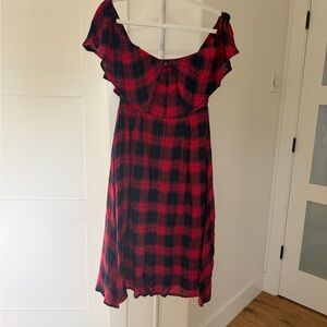 Jealous Tomato Red and Black Plaid Off-Shoulder Top